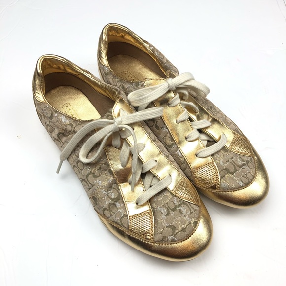 Coach Shoes - Coach Shoes Gold Monogram Sneakers Classic C Logo